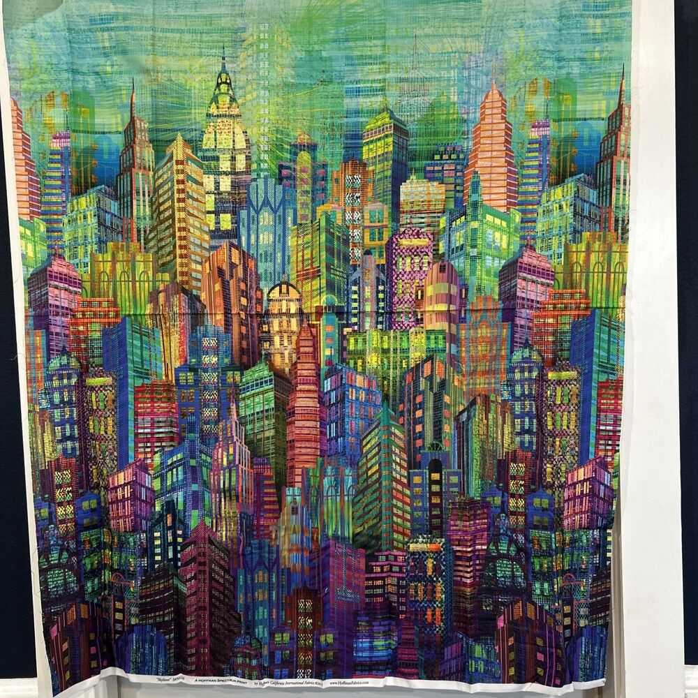 Hoffman Spectrum Print Skylines Panel Cotton Quilting Sewing Fabric 1 Yd N4234
